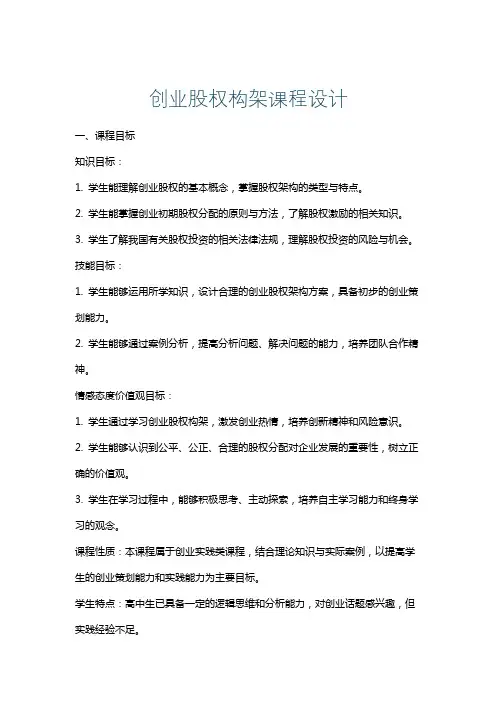 创业股权构架课程设计