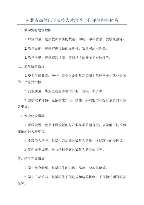 河北省高等职业院校人才培养工作评估指标体系