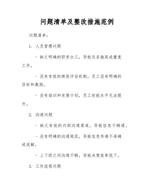 问题清单及整改措施范例