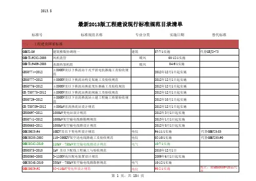 2013年版最新工程建设现行标准规范目录清单