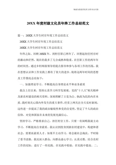 20XX年度村级文化员年终工作总结范文