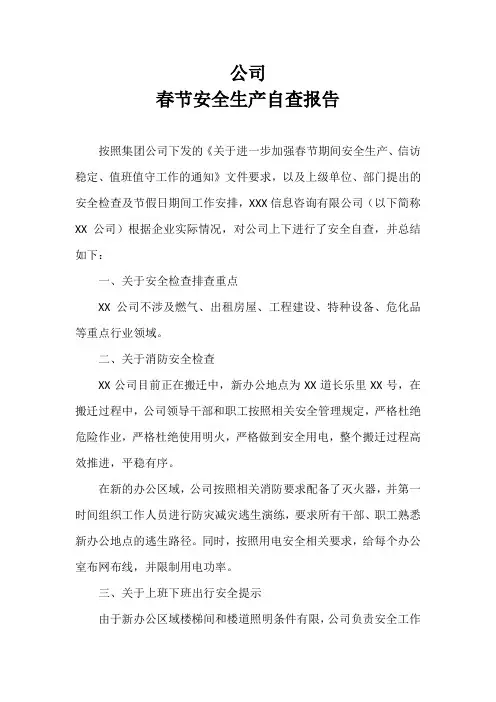 公司春节安全生产自查报告