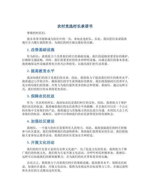 农村竞选村长承诺书