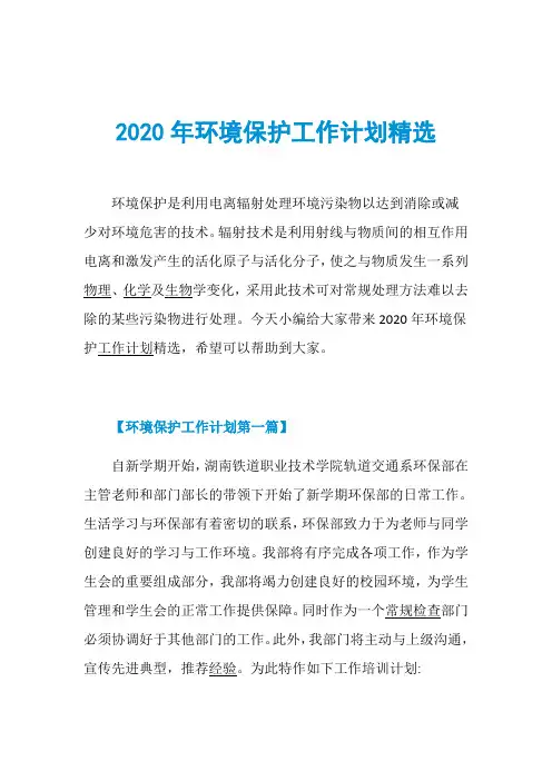 2020年环境保护工作计划精选