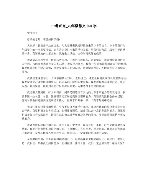 中考宣言_九年级作文800字