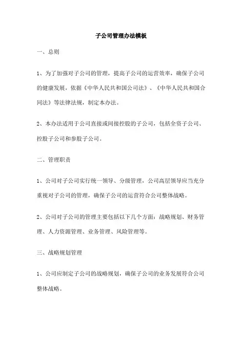 子公司管理办法模板