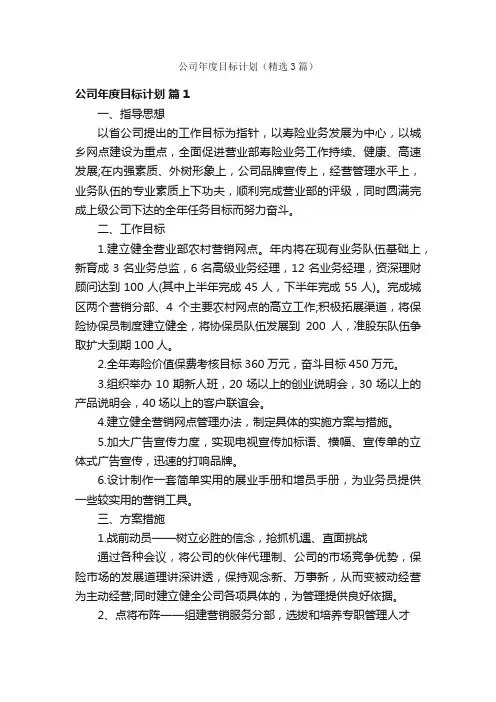 公司年度目标计划（精选3篇）