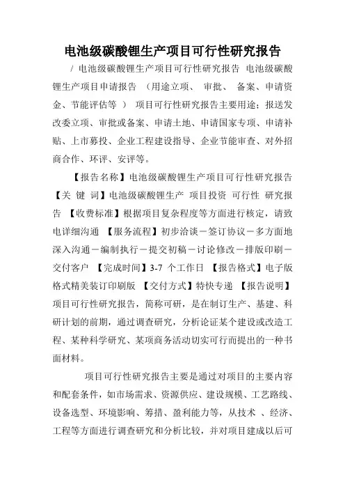 电池级碳酸锂生产项目可行性研究报告.doc