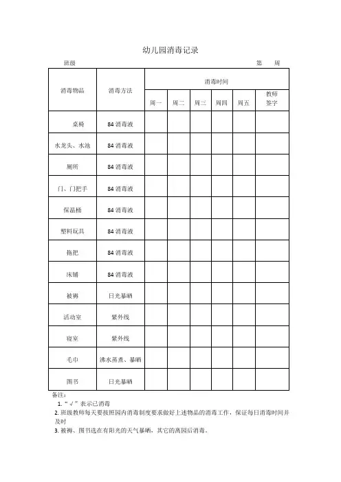 幼儿园消毒记录