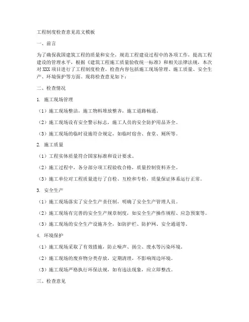 工程制度检查意见范文模板