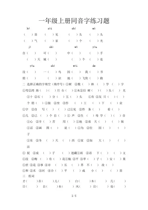 一年级上册同音字练习题
