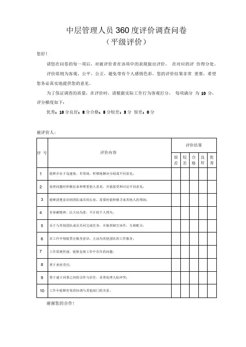 360度测评——平级评价