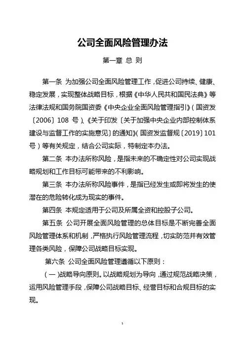 公司全面风险管理办法