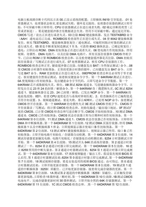 电脑主板故障诊断卡代码大全
