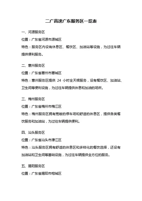二广高速广东服务区一览表
