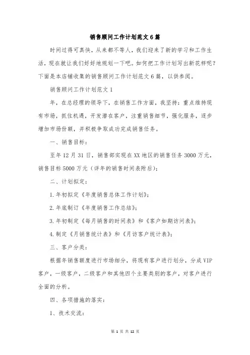 销售顾问工作计划范文6篇