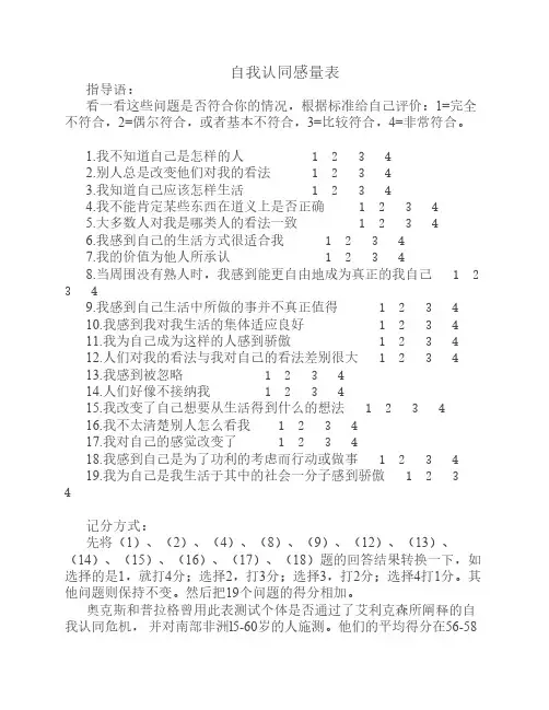 自我认同感量表