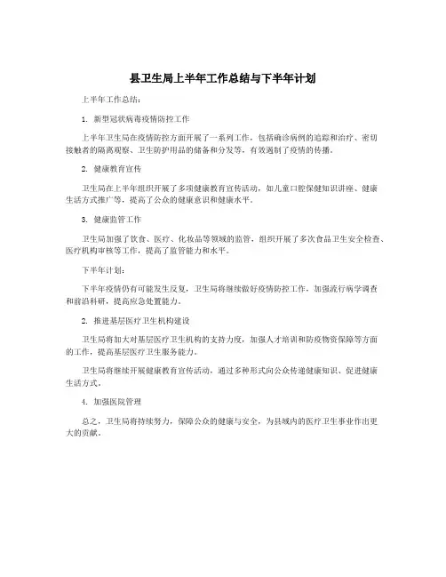 县卫生局上半年工作总结与下半年计划