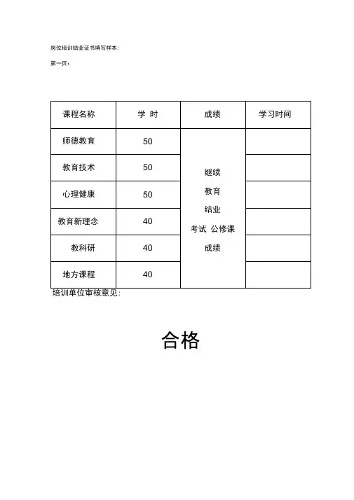 继续教育岗位培训结业证书填写样本资料讲解