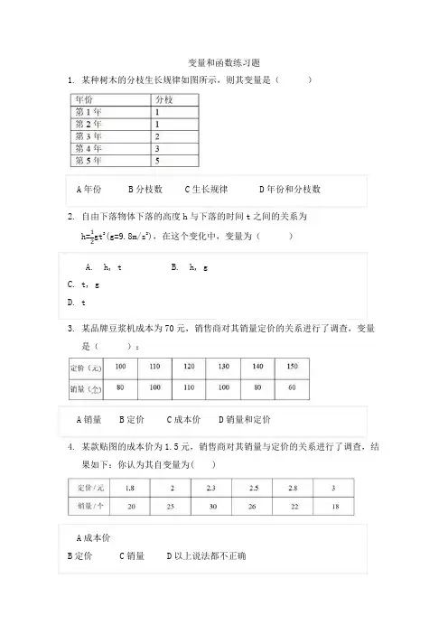 人教版八年级下册数学 变量与函数练习题