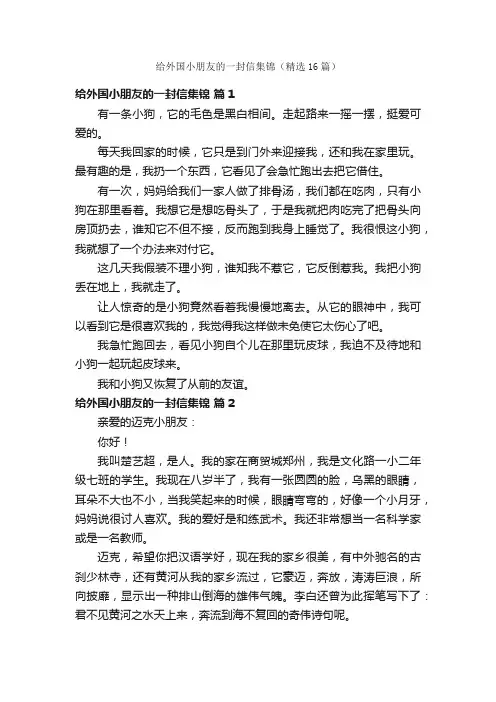 给外国小朋友的一封信集锦（精选16篇）
