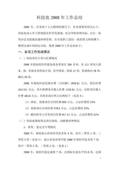科技处2008年工作总结
