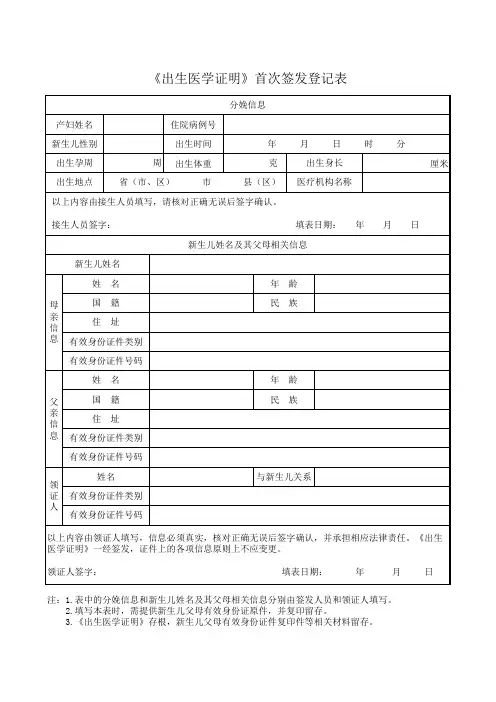 出生医学证明表
