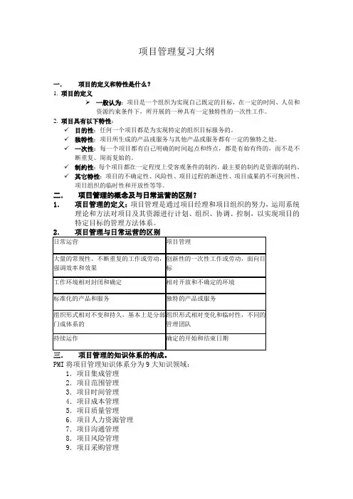 项目管理复习大纲