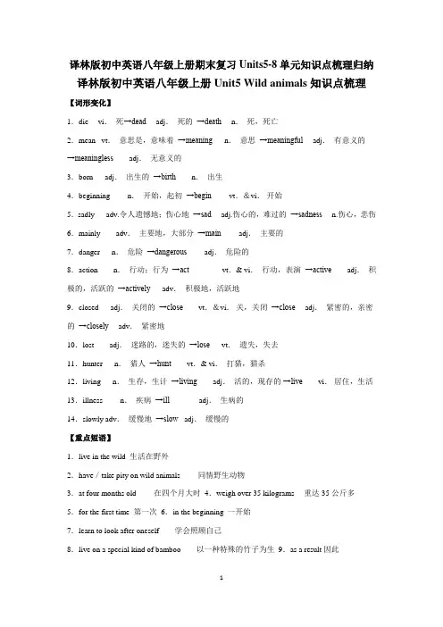 译林版初中英语八年级上册期末复习Units5-8单元知识点梳理归纳