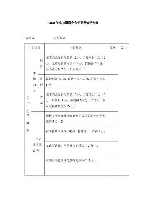 学生社团联合会干事考核评分表1