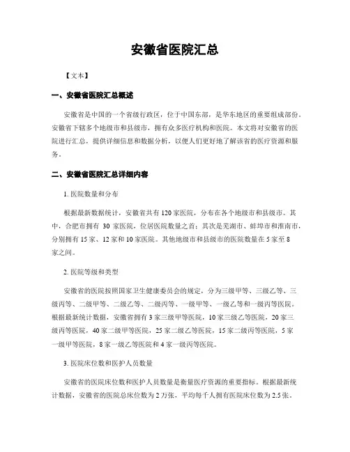 安徽省医院汇总