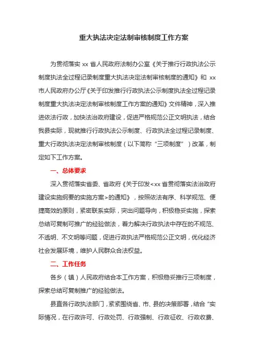 重大执法决定法制审核制度工作方案(最新)