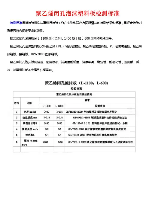 聚乙烯泡沫板检测标准