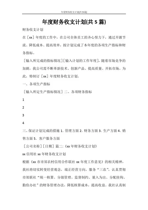 工作计划 年度财务收支计划(共5篇)