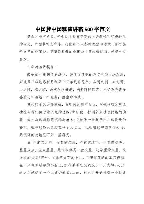 中国梦中国魂演讲稿范文