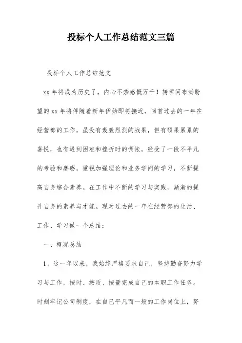 投标个人工作总结范文三篇
