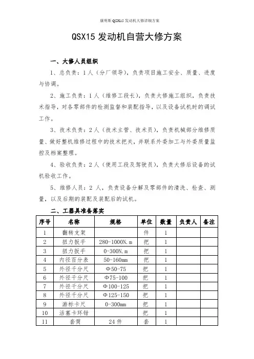 康明斯QSX15发动机大修详细方案