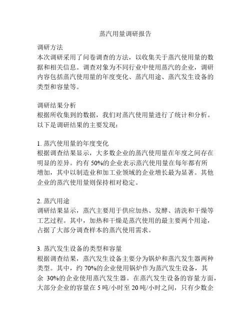 蒸汽用量调研报告