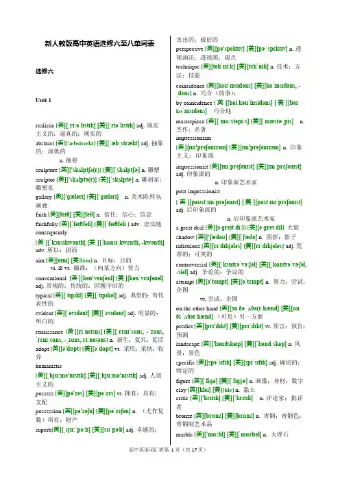 (完整版)新人教版高中英语选修六至选修八单词(带音标)(可编辑修改word版)