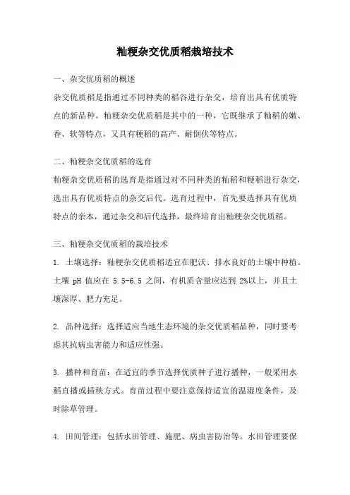 籼粳杂交优质稻栽培技术