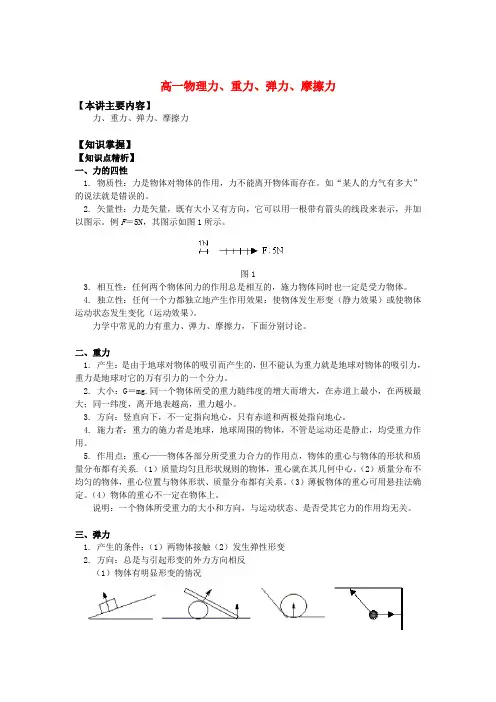 高一物理力、重力、弹力、摩擦力知识精讲