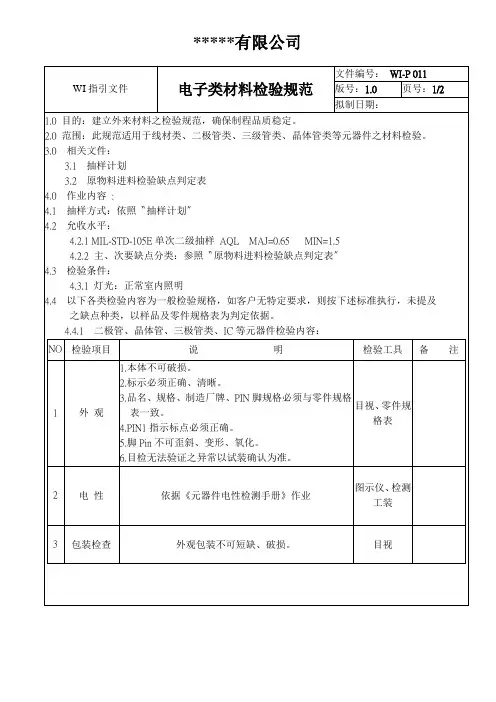 电子类材料检验规范