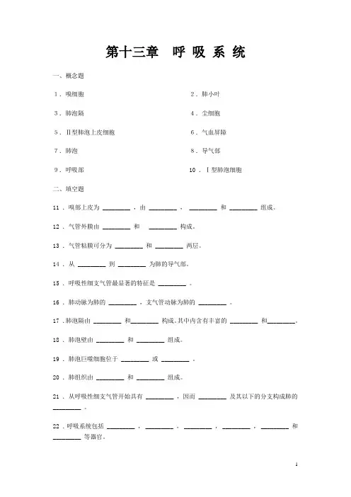 《组织学与胚胎学》同步练习题——呼吸系统(含答案,人卫版)