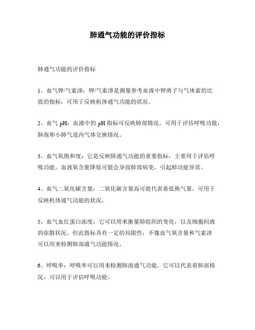 肺通气功能的评价指标
