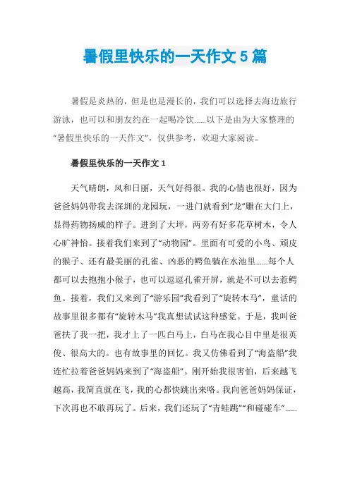 暑假里快乐的一天作文5篇