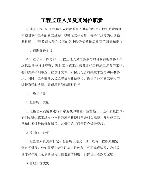 工程监理人员及其岗位职责