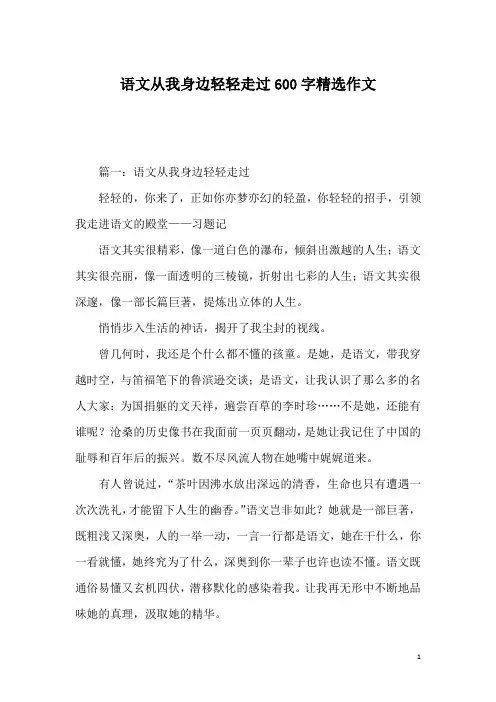语文从我身边轻轻走过600字精选作文