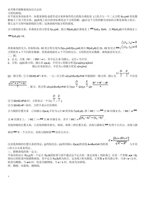 高考数学圆锥曲线知识点总结