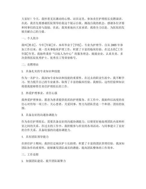 责任护理组长竞聘演讲稿