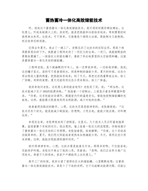 蓄热蓄冷一体化高效储能技术